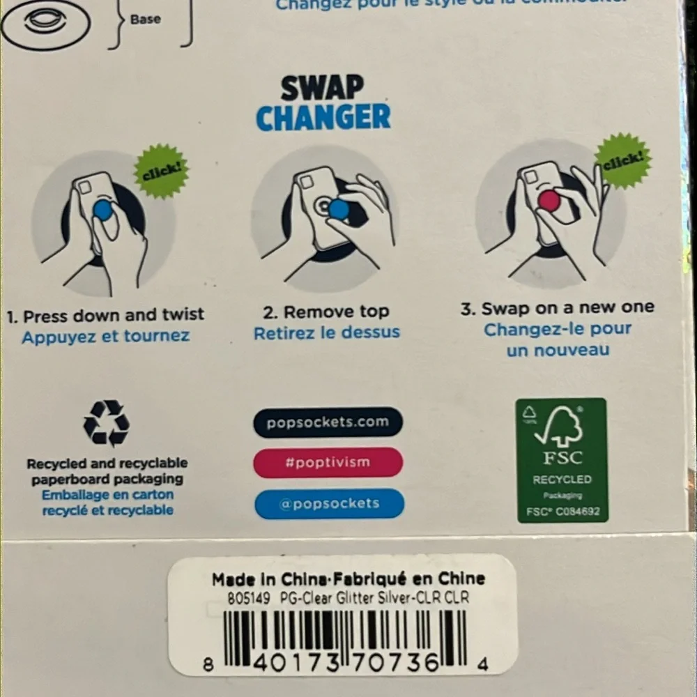 NIP NWT Popsockets Popgrip for cellphone clear with glitter